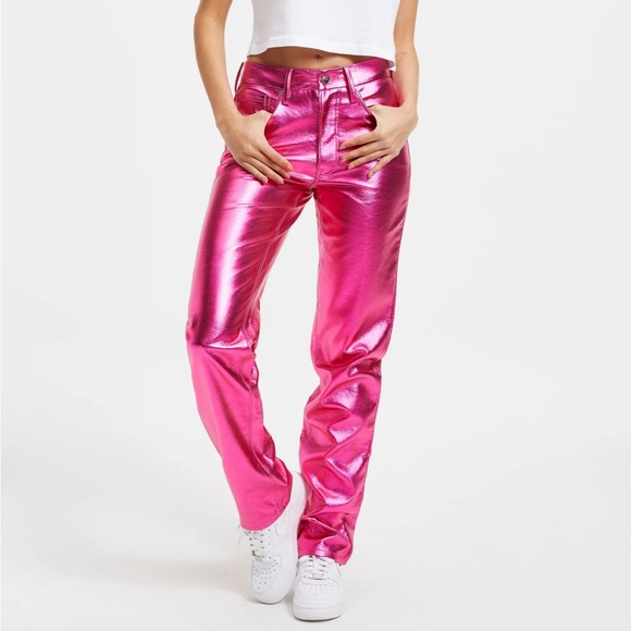 Good American Pants - Good American Good Icon Pink Metallic Faux Leather Pants